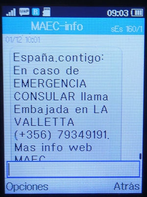 simyo prepaid SIM Karte Spanien, SMS Botschaft Malta auf einem Alcatel 2051X