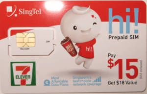 SingTel hi!, prepaid SIM Karte, Singapore, Mini und Micro SIM UMTS im Kunststoffkartenhalter