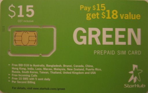 StarHub Green, Singapore, prepaid SIM Karte