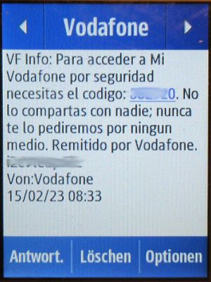 Vodafone Prepago S, prepaid SIM Karte, Spanien, SMS Code Zugang Mi Vodafone auf einem Samsung Rex80 GT-S5220R