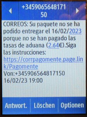 Vodafone Prepago S, prepaid SIM Karte, Spanien, SPAM SMS von +345906564817150 auf einem Samsung Rex80 GT-S5220R