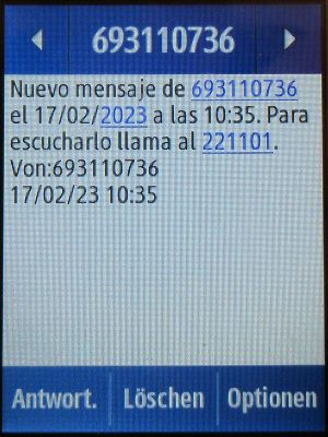 Vodafone Prepago S, prepaid SIM Karte, Spanien, SMS Info Mailbox Nachricht erhalten auf einem Samsung Rex80 GT-S5220R
