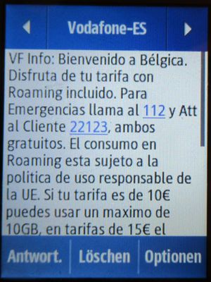 Vodafone Prepago S, prepaid SIM Karte, Spanien, Roaming Info Belgien auf einem Samsung Rex80 GT-S5220R