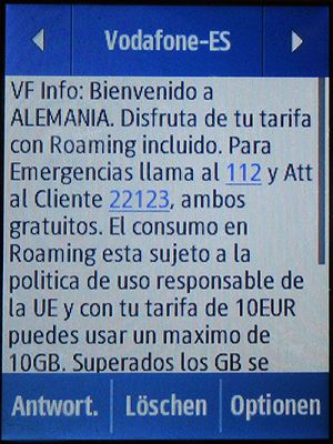 Vodafone Prepago S, prepaid SIM Karte, Spanien, Roaming Info Deutschland auf einem Samsung Rex80 GT-S5220R