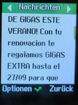 Vodafone Prepago S, prepaid SIM Karte, Spanien, Aktion DOBLE DE GIGAS ESTE VERANO! SMS auf einem Logicom Le Posh 178