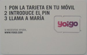 yoigo prepaid SIM Karte Spanien, SIM Karte im Kunststoffhalter Rückseite