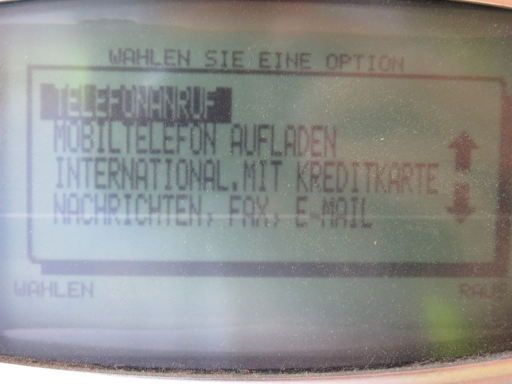 Telefónica Telecomunicaciones Públicas, prepaid Telefonkarte, Spanien, LCD Bildschirm mit deutschsprachigen Menü