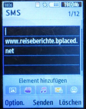 Samsung, Mobiltelefon, GT–C3200, SMS Eingabe mit T9 Wortvorschlägen