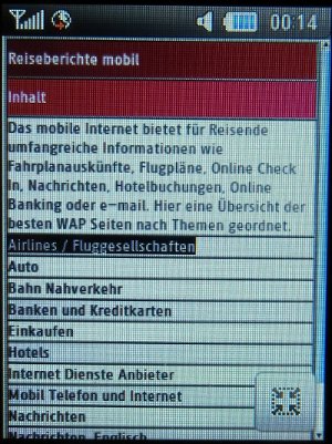 Samsung, Mobiltelefon, GT–C3300K, WAP Website http://wap.reiseberichte.bplaced.net