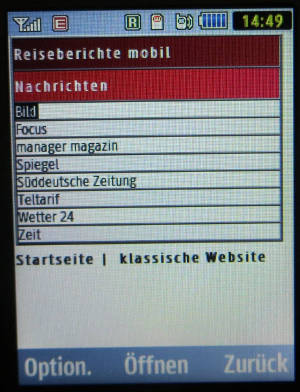 Samsung, Mobiltelefon, Internet, GT–C3590, http://wap.reiseberichte.bplaced.net mit NetFront Browser v4.2