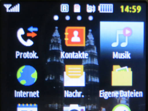 Samsung, Mobiltelefon, mp3 Player, GT–C3590, Hauptbildschirm mit Musik Icon