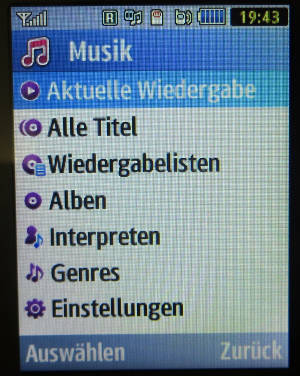 Samsung, Mobiltelefon, mp3 Player, GT–C3590, Hauptmenü Musik