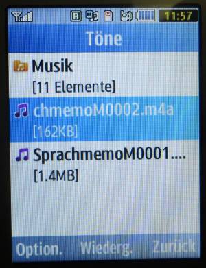 Samsung, Mobiltelefon, Sprachmemo, GT–C3590, Verzeichnis Töne mit den Sprachmemo Dateien