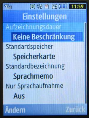 Samsung, Mobiltelefon, Sprachmemo, GT–C3590, Sprachmemo Einstellungen