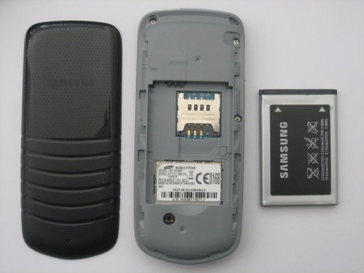 Samsung, Mobiltelefon, GT-E1081F, SIM Karten Einschub und 3, 7 Volt Li-Ionen Akku mit 2,96 Wh