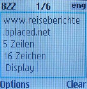 Samsung, Mobiltelefon, GT–E1085F, SMS Nachrichten mit 5 Zeilen je 16 Zeichen