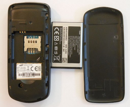 Samsung, Mobiltelefon, GT–E1087T, Batterie und Abdeckung