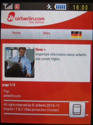 Samsung, Mobiltelefon, GT–S3370 Corby, WAP website http://mobile.airberlin.com