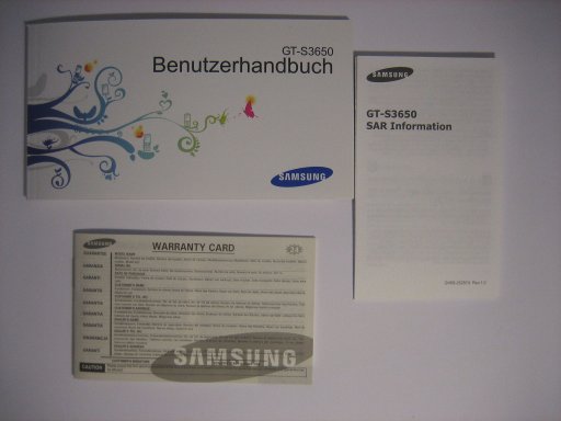 Samsung, Mobiltelefon, GT–S3650 Corby, Benutzerhandbuch, Garantiekarte und SAR Informationen