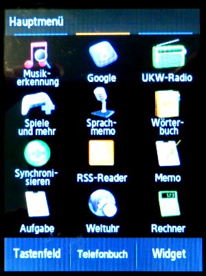 Samsung, Mobiltelefon, GT–S3650 Corby, Display mit Hauptmenü