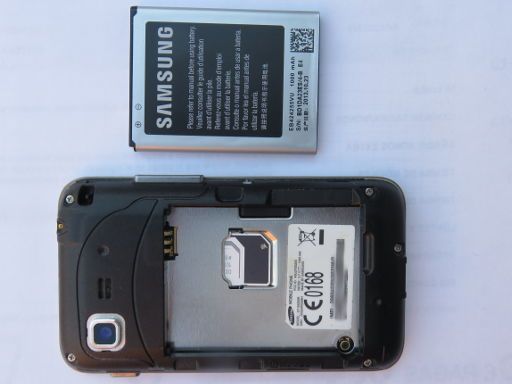 Samsung, Mobiltelefon, Rex80 GT–S5220R, Mini SIM Kartensteckplatz und Batterie