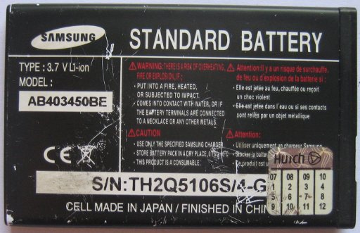 Samsung, Mobiltelefon, SCH–F679, Batterie Modell AB403450BE