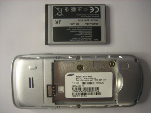 Samsung, Mobiltelefon, SCH–R100, Rückseite und Akku Batterie und Abdeckung