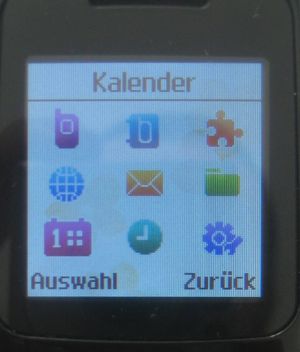 Samsung, Mobiltelefon, SGH–B130, Bildschirm mit Hauptmenü