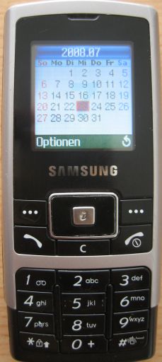 Samsung, Mobiltelefon, SGH–C130, Ansicht mit Kalenderdarstellung auf dem Display