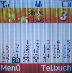 Samsung, Mobiltelefon, SGH–C140, Startbildschirm mit Kalender