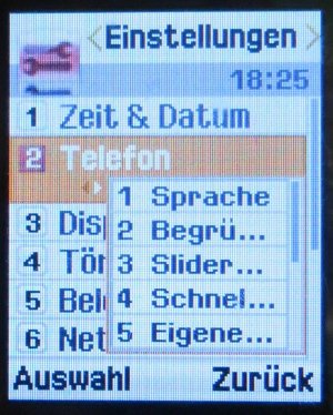 Samsung, Mobiltelefon, SGH–E250, Menü Einstellungen