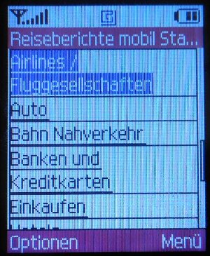 Samsung, Mobiltelefon, SGH–X660, WAP Browser mit http://wap.reiseberichte.bplaced.net