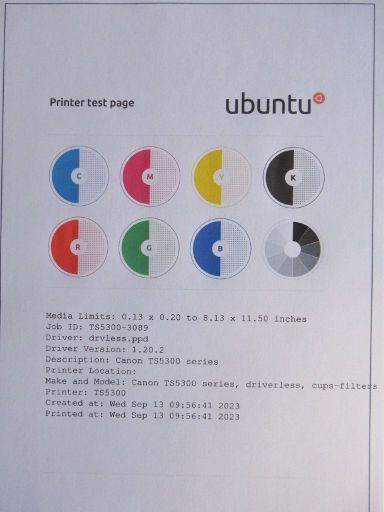 Canon PIXMA TS5350a, Testausdruck nach Software Installation Linux™ Ubuntu® als TS5300 nicht TS5350