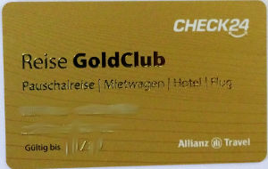 CHECK24 Reise GoldClub Kundenkarte Vorderseite