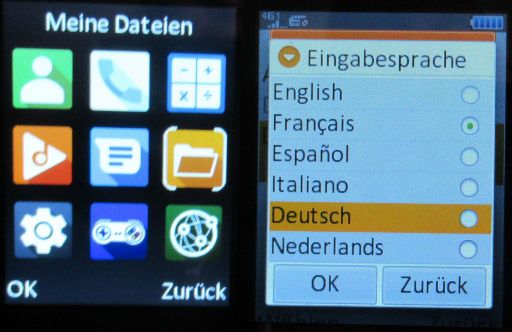 Mobiltelefon, danew KONNECT 42, Hauptmen&uuml; und Spracheinstellungen / Deutsch