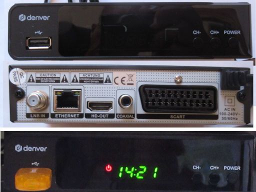 denver DVBS-206HD, Satelliten Receiver DVB-S2, Geräteansicht und Anschlüsse auf der Rückseite