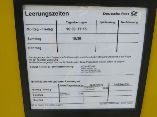 Deutsche Post, eFILIALE® Briefkasten Leerungszeiten