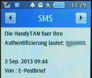 Deutsche Post E–POSTBRIEF, SMS auf einem Samsung GT–S3370 mit der HandyTAN