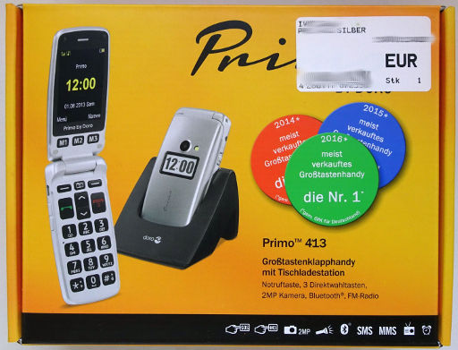 Mobiltelefon, doro® Primo™ 413 silber, Lieferung von Boomstore Deutschland, Verpackung von doro® Primo™ 413 silber