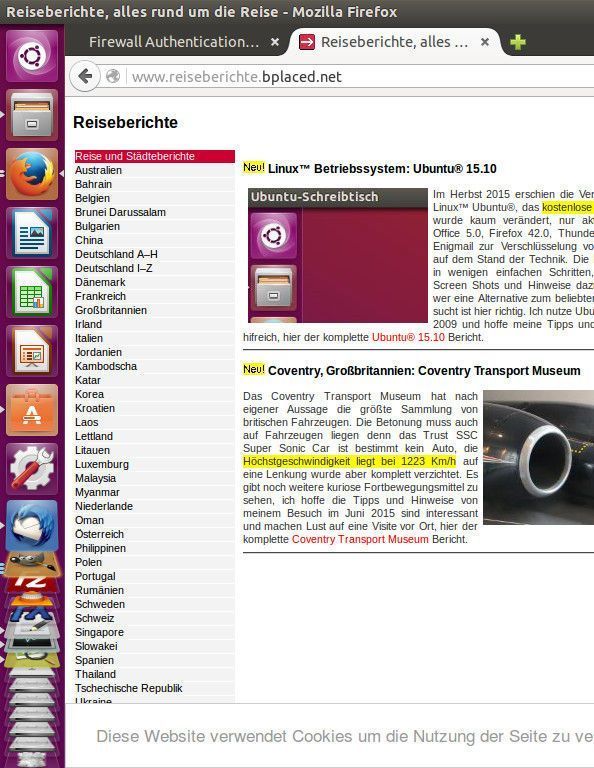 http://www.reiseberichte.bplaced.net/ Reiseberichte mit Firefox Version 42.0 auf einem Linux™ Ubuntu® 15.10 PC mit einer Bildschirmauflösung von 1366 x 768 im Format 16:9