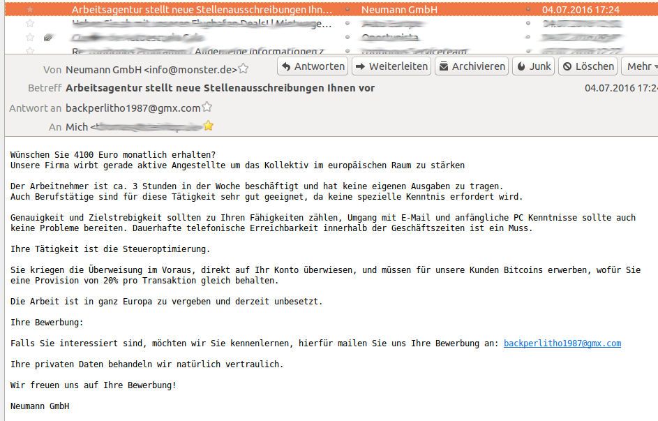 1&1 Mail & Media GmbH, Spam Versand mit einer GMX e–mail Adresse