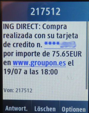 ING DIRECT, SMS mit der Zahlungsbestätigung auf einem Samsung GT–C3300K