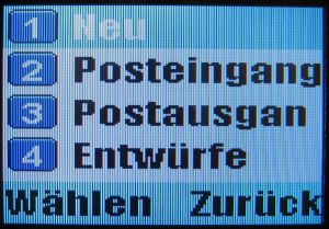 Hyundai, Mobiltelefon, MB–110, Menü Nachricht, Neu, Posteingang, Postausgang, Entwürfe