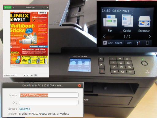 Ubuntu® 18.04 LTS, brother® Modell MFC-L2730 DW mit Simple Scan