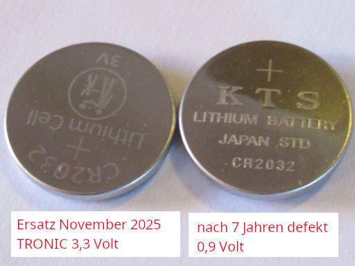TRONIC ® CR2032 Neu 3,3 Volt, KTS CR2032 defekt 0,9 Volt