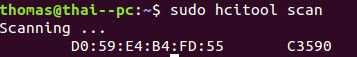 Linux™ Ubuntu® BlueCore® CSR8510™ A10 WLCSP, sudo hcitool scan