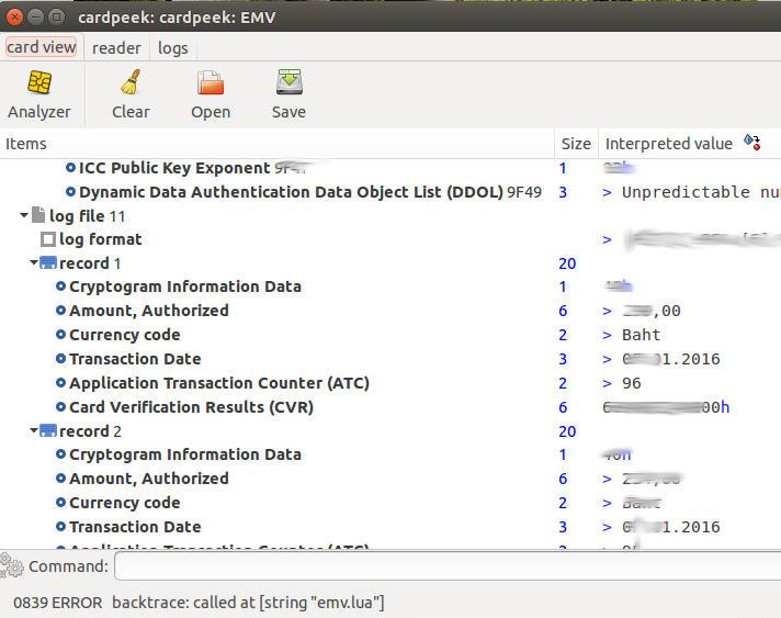 Linux™ Ubuntu®, Cardpeek Version 0.8.4 Auslesen des EMV Chips