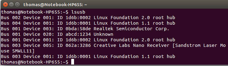 Linux™ Ubuntu® Terminal Nutzung, Befehl lsusb