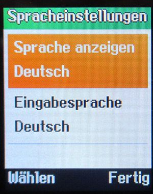 Mobiltelefon, Logicom Le Posh 178, Spracheinstellungen / Deutsch