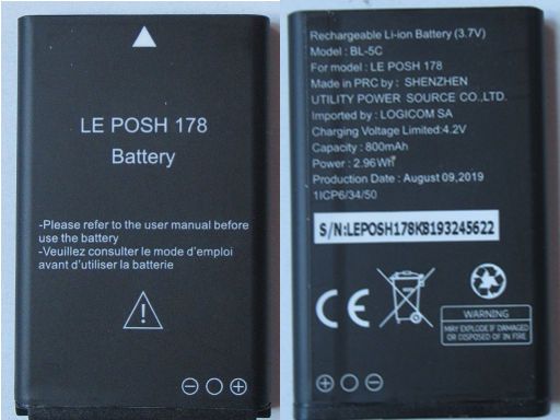 Mobiltelefon, Logicom Le Posh 178, Batterie Modell BL-5C 3,7 Volt 800 mAh